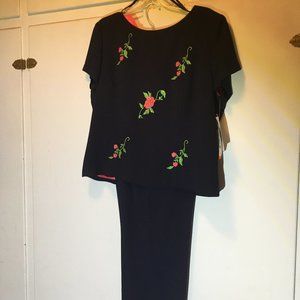 Vintage Positive Attitude Navy Blue 2pc. Pantsuit